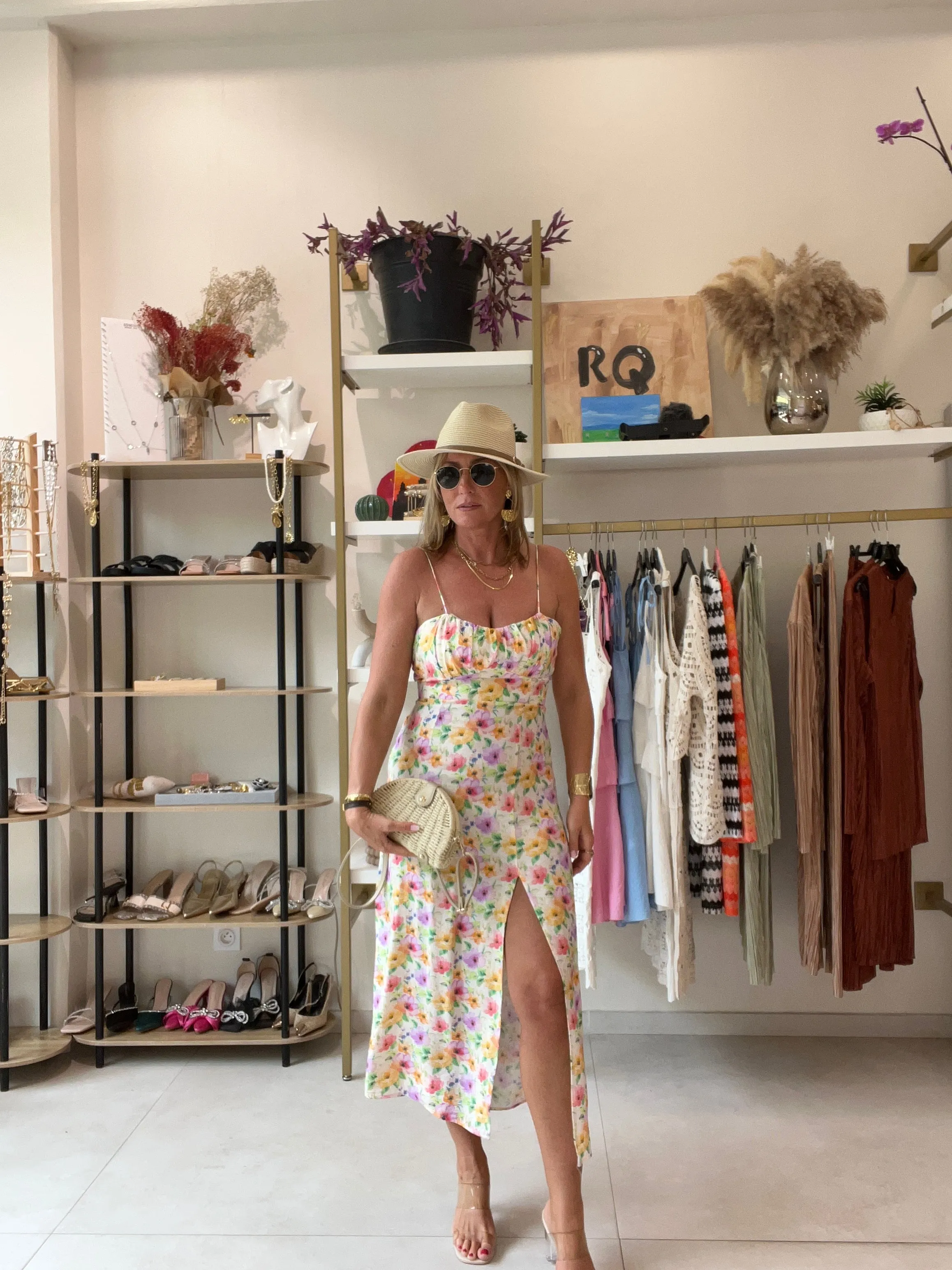 Robe été fleuri jaune/lila